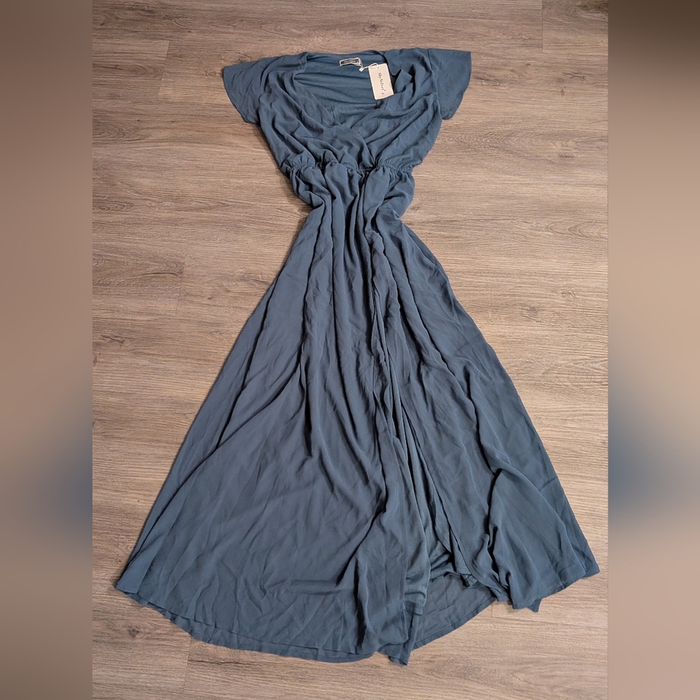 Chiffon Grey Blue Maxi Dress With Slit